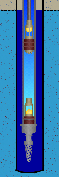 Aermotor cylinder pump as it begins the downstroke to refill the cylinder